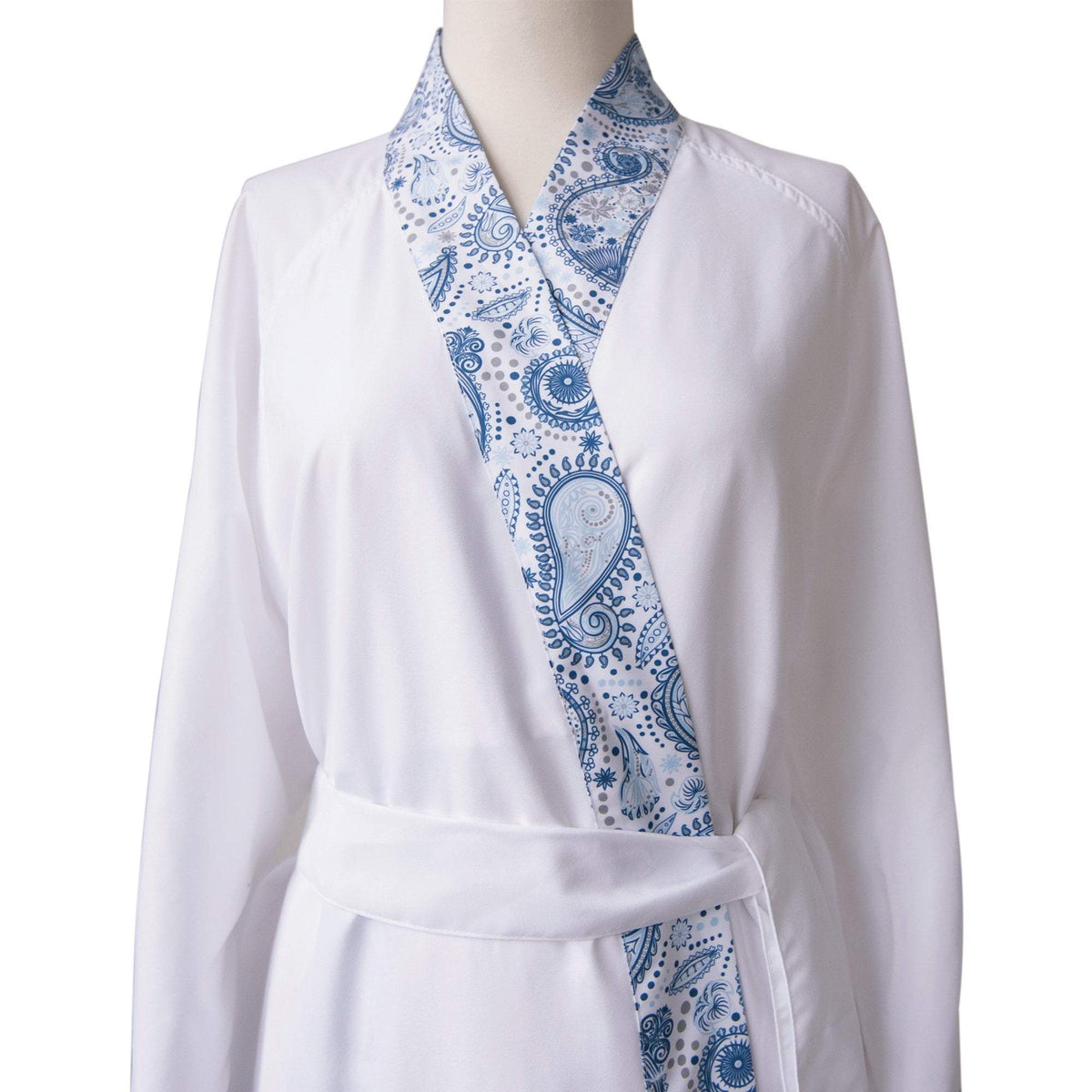 Sposh Microfiber Robe w/Trim White Sapphire Paisley Trim / White Solid Body