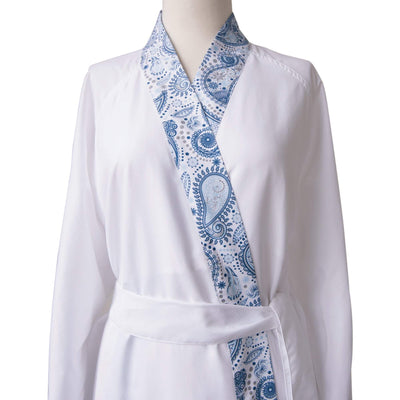 Sposh Microfiber Robe w/Trim White Sapphire Paisley Trim / White Solid Body
