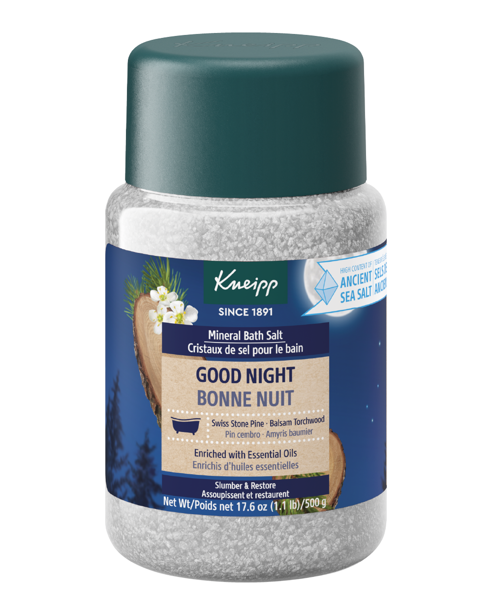 Kneipp Mineral Bath Salt, Good Night Swiss Stone Pine & Balsam Torchwood