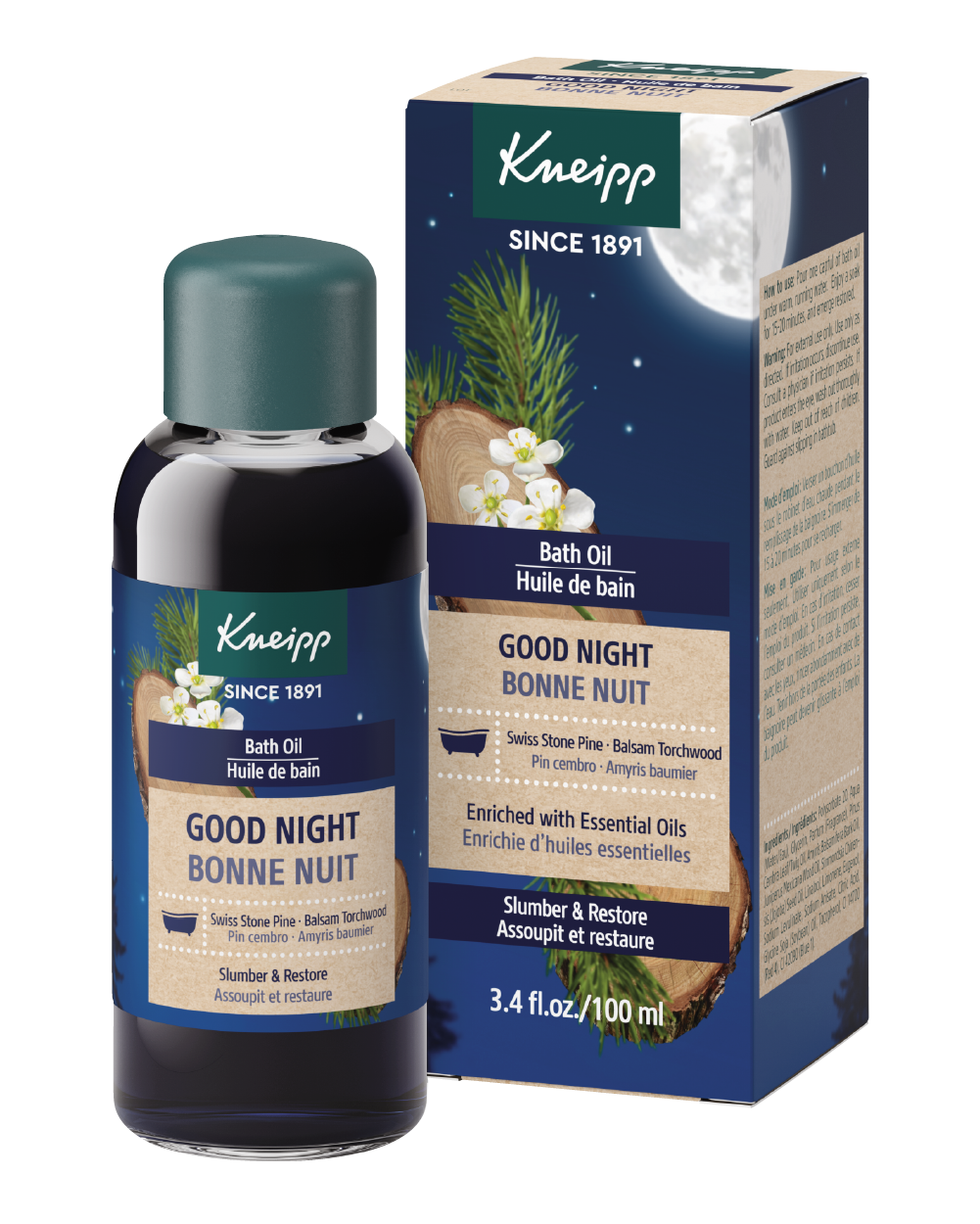 Kneipp Bath Oil, Good Night Swiss Stone Pine & Balsam Torchwood, 3.4 fl oz