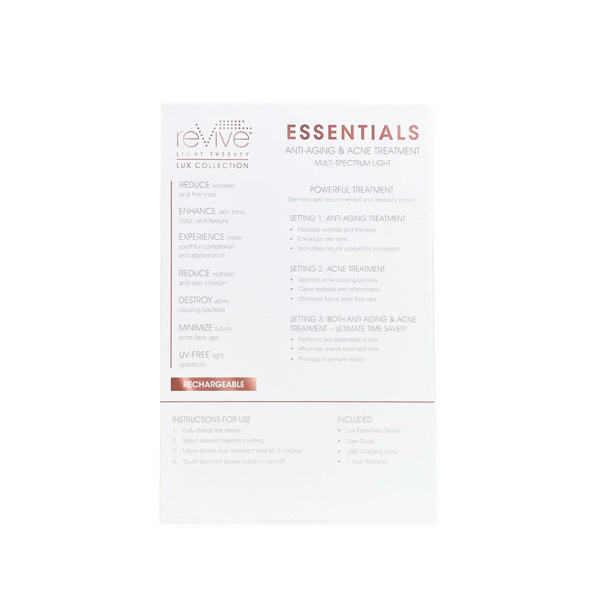 Lux Essentials Series LED, Wrinkle Reduction & Acne Treatment by reVive Light Therapy