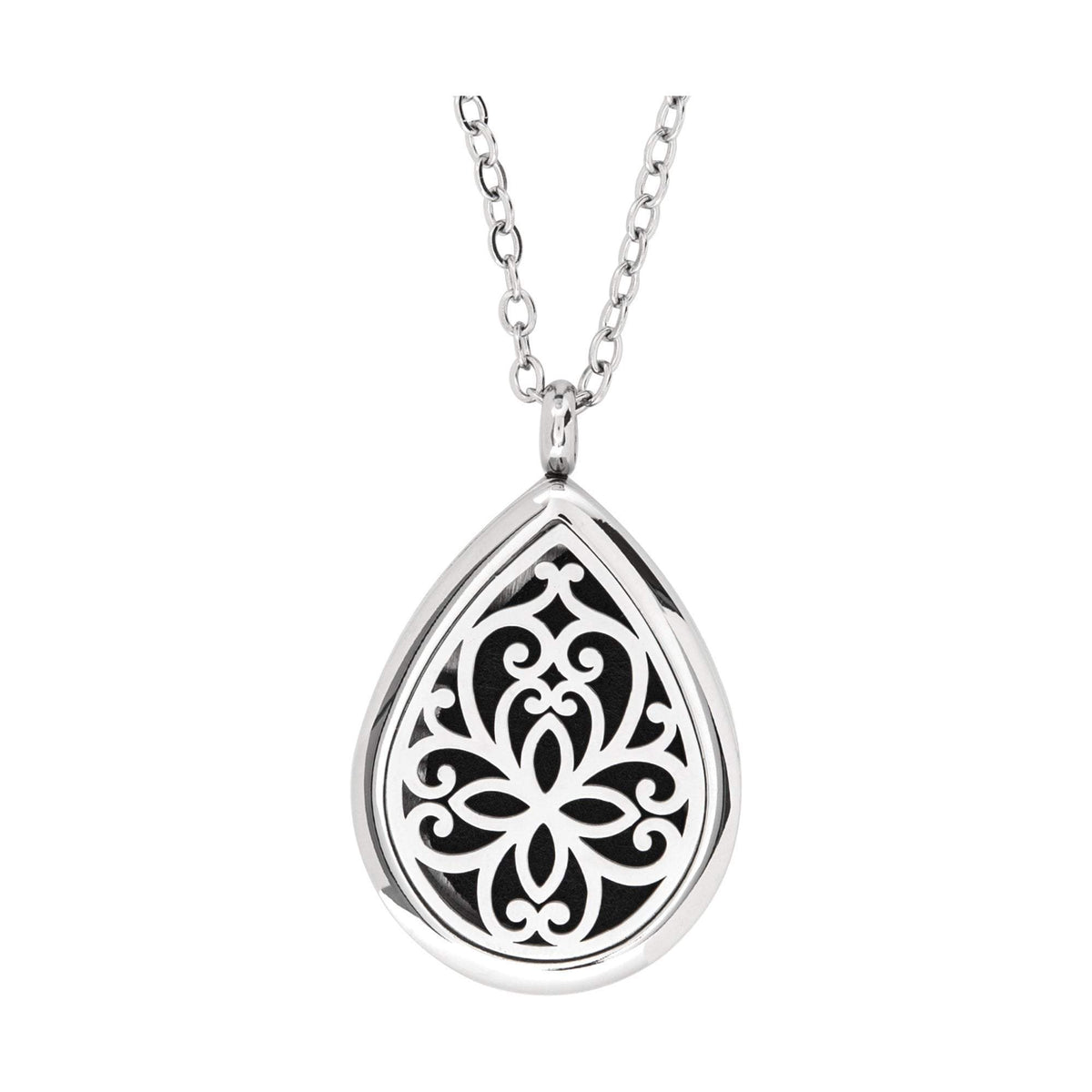 Serina & Company Stainless Steel Floral Tear Drop Pendant