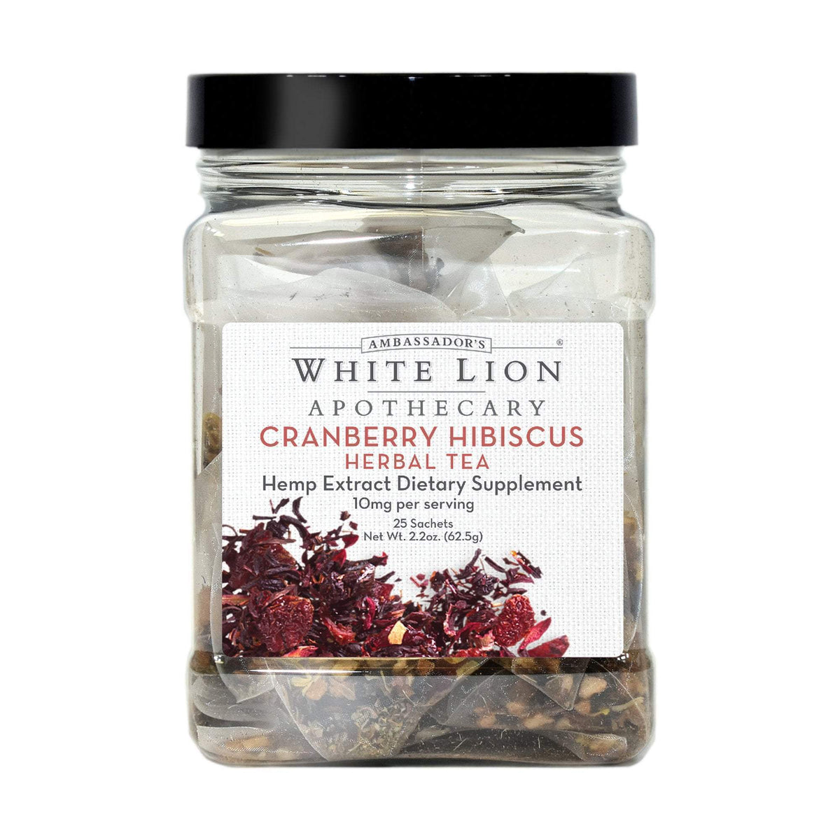 Tea & Snacks Cranberry Hibiscus Hemp Extract-infused Tea Bulk Sachet,  25 Count Canister